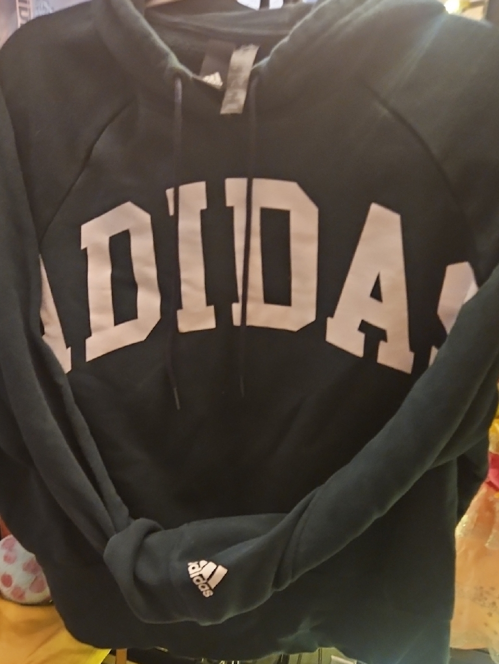 adidas Dark Green Pullover Hoodie with White Logo Block Letters